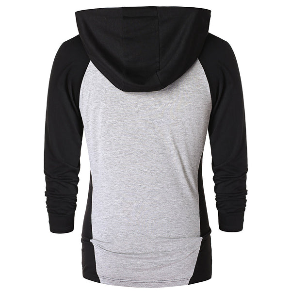 Raglan Sleeve Drawstring Color Blocking Hoodie