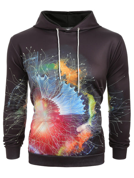 Colorful Printed Pouch Pocket Pullover Hoodie