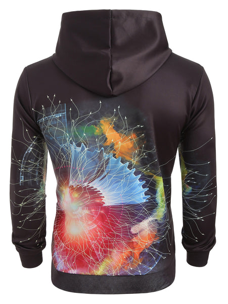 Colorful Printed Pouch Pocket Pullover Hoodie