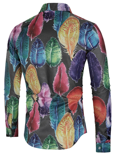 Colorful Leaves Printed Long Sleeves Shirt