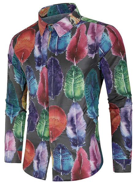 Colorful Leaves Printed Long Sleeves Shirt