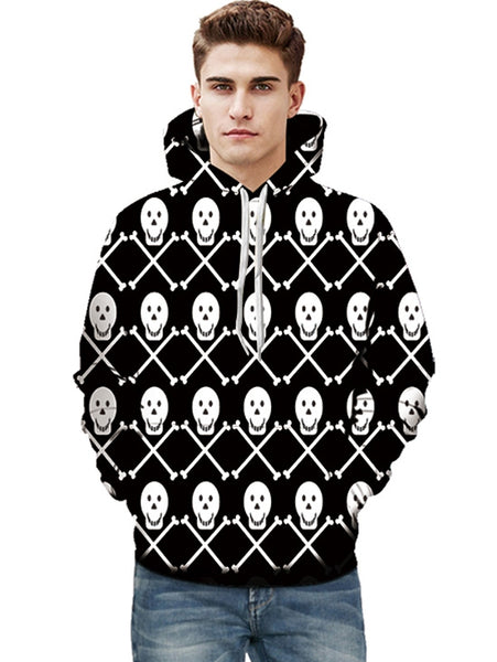 Skulls Print Pouch Pocket Hoodie