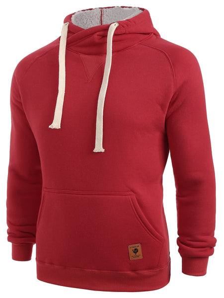 Cowl Neck Kangaroo Pocket Plush Drawstring Hoodie