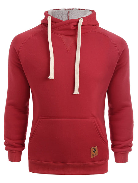 Cowl Neck Kangaroo Pocket Plush Drawstring Hoodie