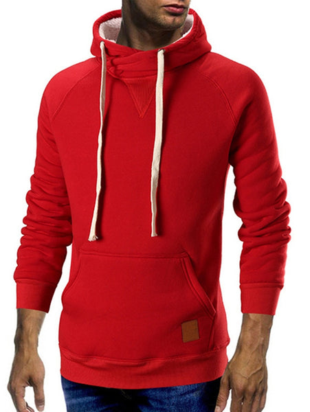 Cowl Neck Kangaroo Pocket Plush Drawstring Hoodie