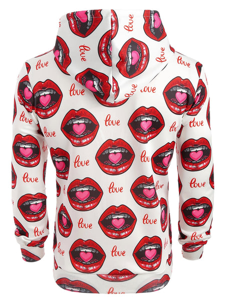 Valentine's Day 3D Lips Print Pullover Hoodie