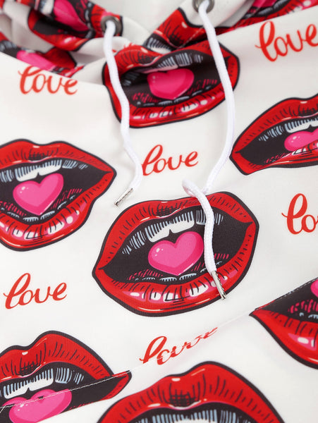 Valentine's Day 3D Lips Print Pullover Hoodie