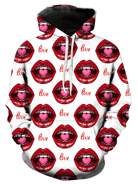 Valentine's Day 3D Lips Print Pullover Hoodie