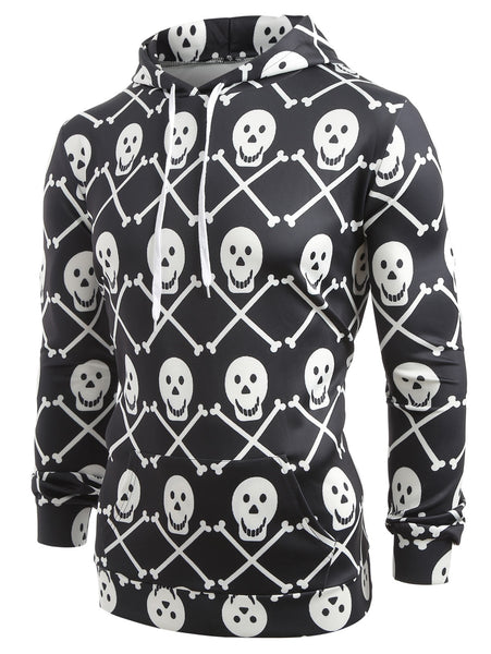 Skulls Print Pouch Pocket Hoodie
