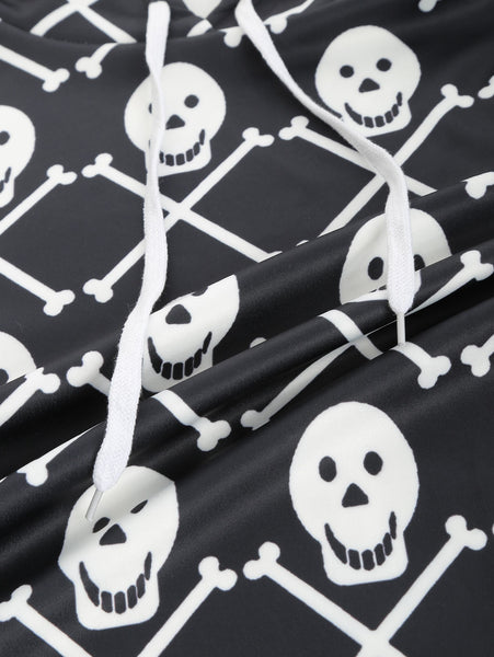 Skulls Print Pouch Pocket Hoodie