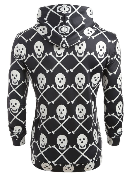 Skulls Print Pouch Pocket Hoodie