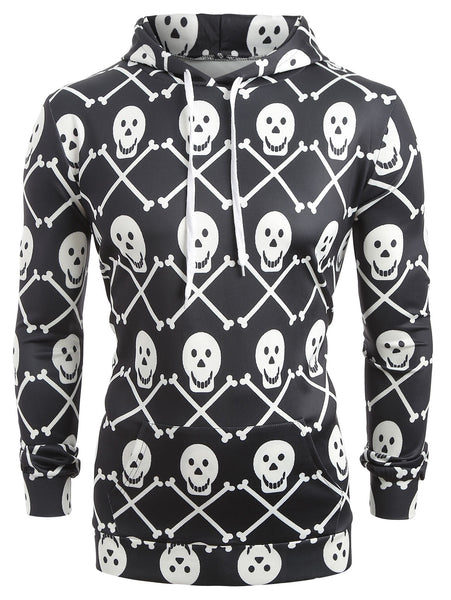 Skulls Print Pouch Pocket Hoodie