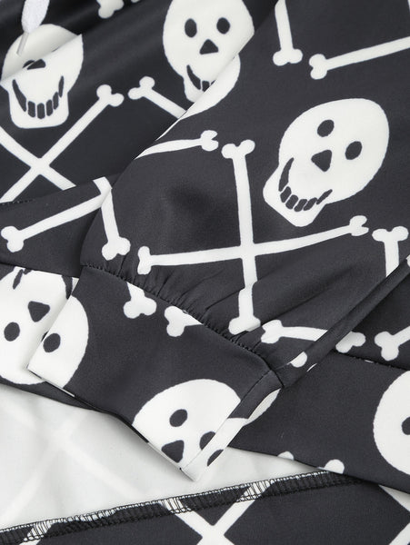 Skulls Print Pouch Pocket Hoodie