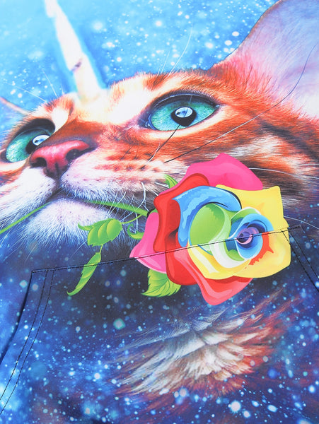 Cat Flower Galaxy Print Kangaroo Pocket Hoodie