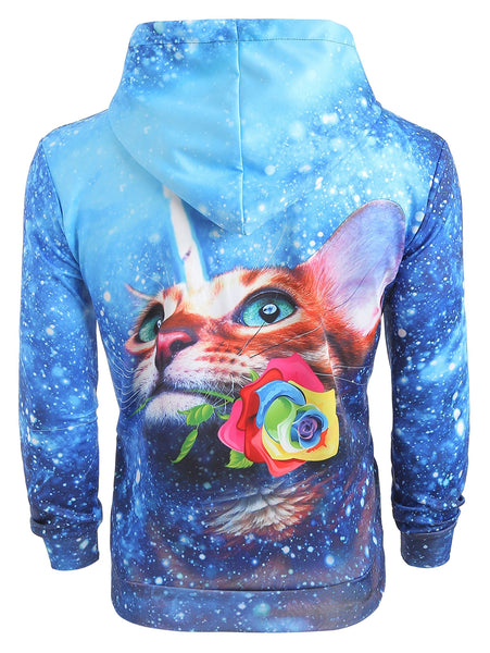 Cat Flower Galaxy Print Kangaroo Pocket Hoodie