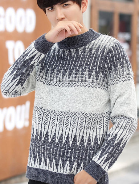 Geometric Pattern Soft Pullover Knit Sweater