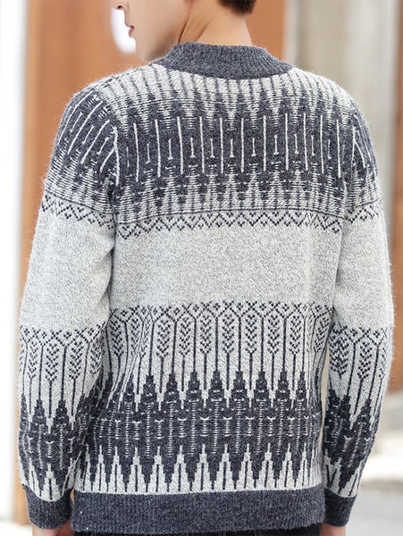 Geometric Pattern Soft Pullover Knit Sweater