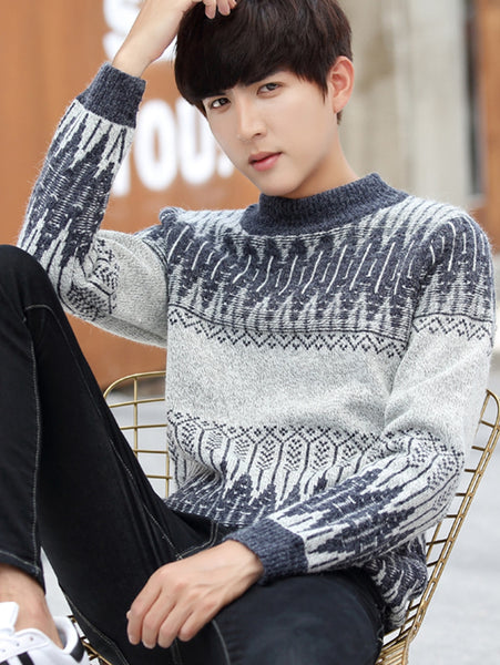 Geometric Pattern Soft Pullover Knit Sweater