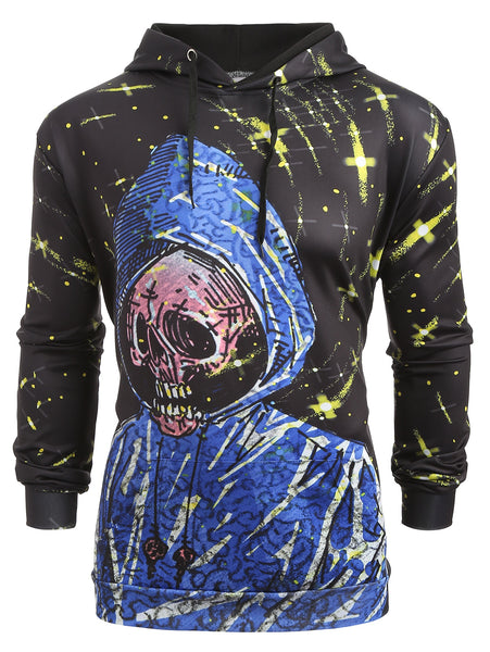 Skull Pattern Kangaroo Pocket Hoodie