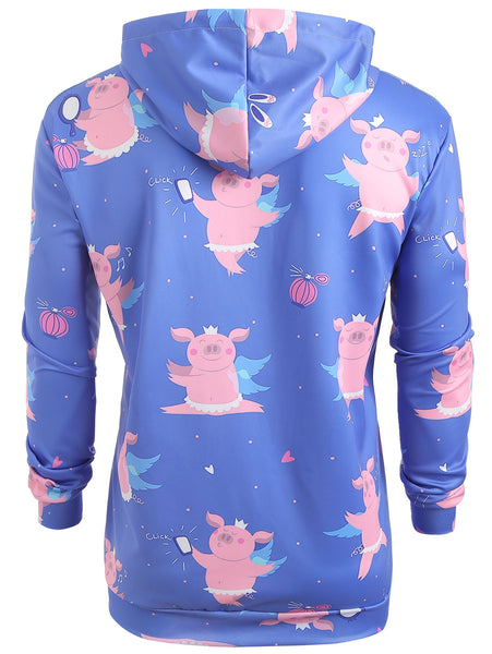Cartoon Pig Pattern Kangaroo Pocket Hoodie