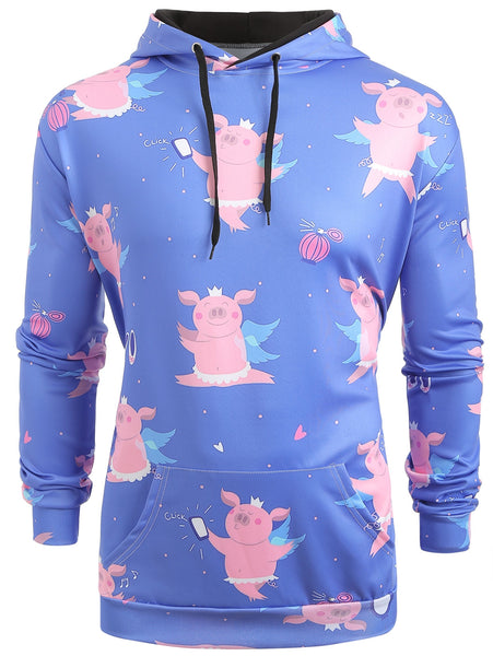 Cartoon Pig Pattern Kangaroo Pocket Hoodie