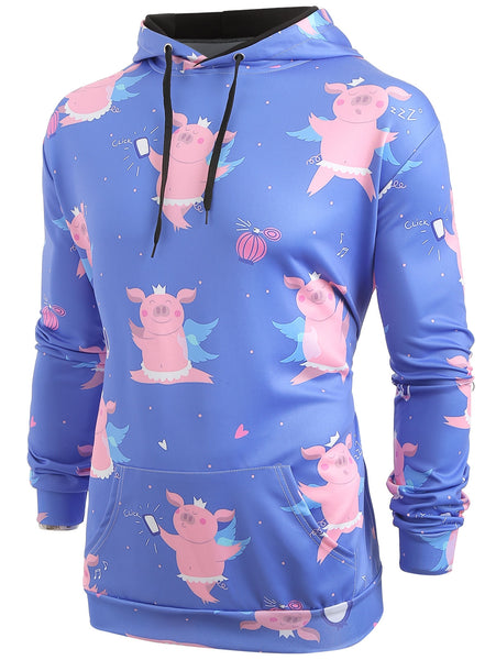 Cartoon Pig Pattern Kangaroo Pocket Hoodie