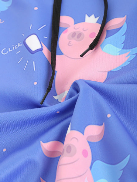 Cartoon Pig Pattern Kangaroo Pocket Hoodie