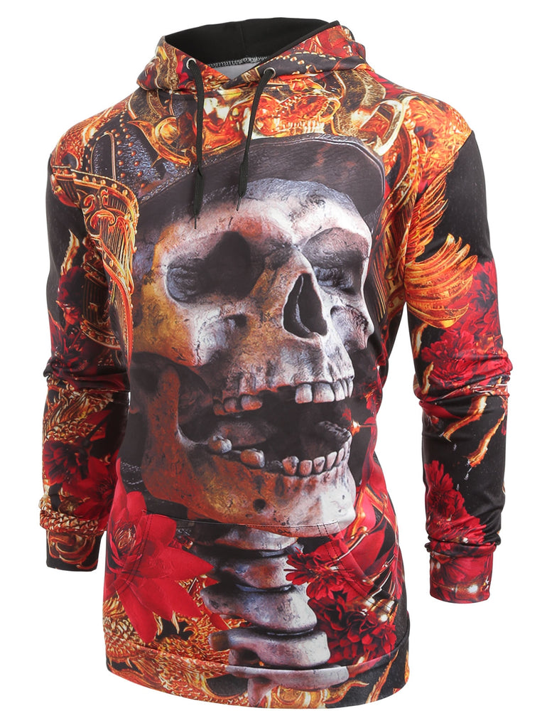 Kangaroo Pocket Skull Flower 3D Print Hoodie