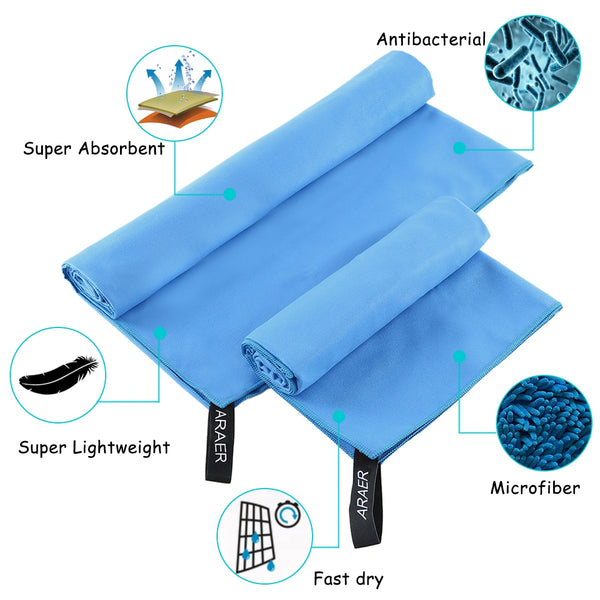 ARAER Microfibre Towel, 60cm x 90cm Absorbent Quick Dry Towel with a Carry Bag for Outdoor Swimming Surfing
