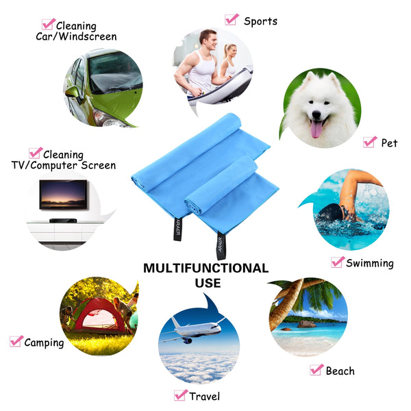 ARAER Microfibre Towel, 60cm x 90cm Absorbent Quick Dry Towel with a Carry Bag for Outdoor Swimming Surfing