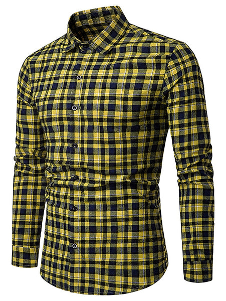 Contrast Tartan Print Casual Long Sleeve Shirt