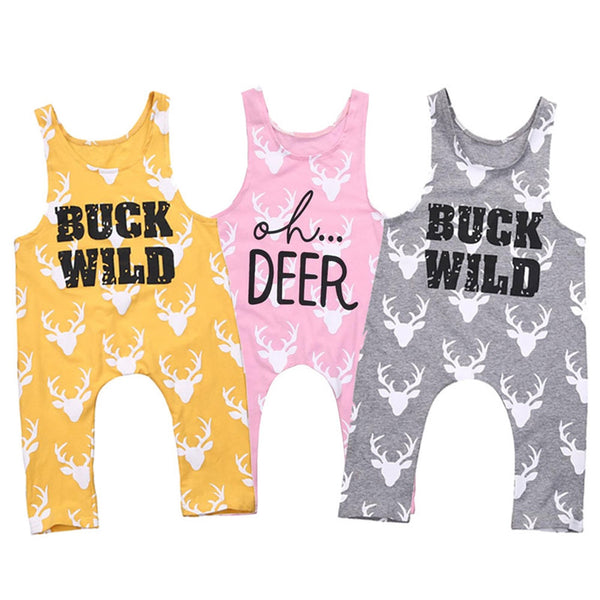 Baby Girls Boys Deer Printed Clothes Infant Sleeveless Bodysuit Romper Outfits