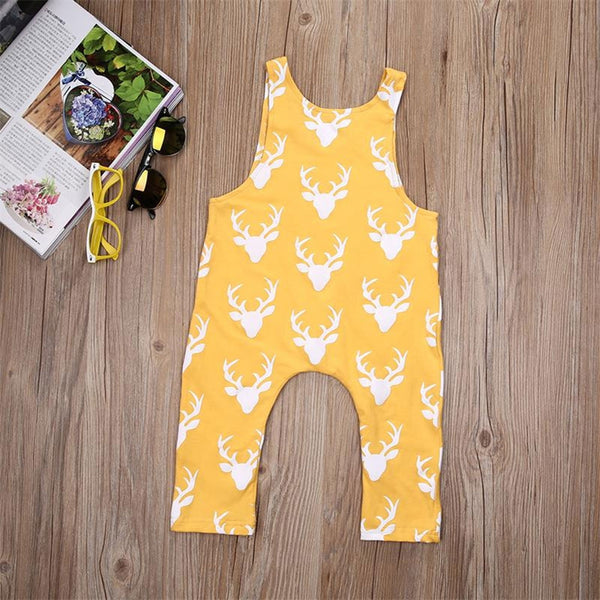 Baby Girls Boys Deer Printed Clothes Infant Sleeveless Bodysuit Romper Outfits