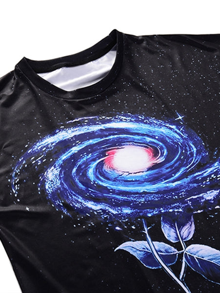 Galaxy Flower Printed Short Sleeve T-shirt