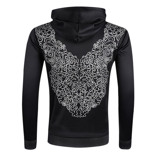 Geometric Pattern Pullover Drawstring Hoodie