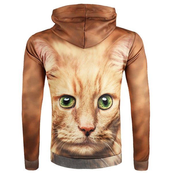 3D Cat Print Pullover Drawstring Hoodie