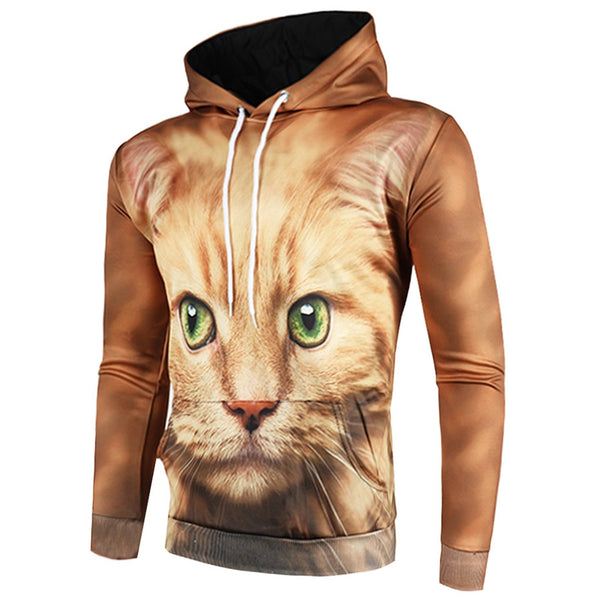 3D Cat Print Pullover Drawstring Hoodie
