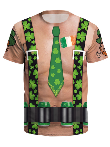 3D Four-leaf Clover Belt Printed Short Sleeve T-shirt