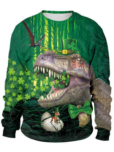 3D Plant and Dinosaur Printed Pullover Sweatshirt