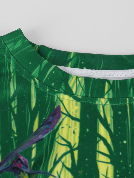 3D Plant and Dinosaur Printed Pullover Sweatshirt