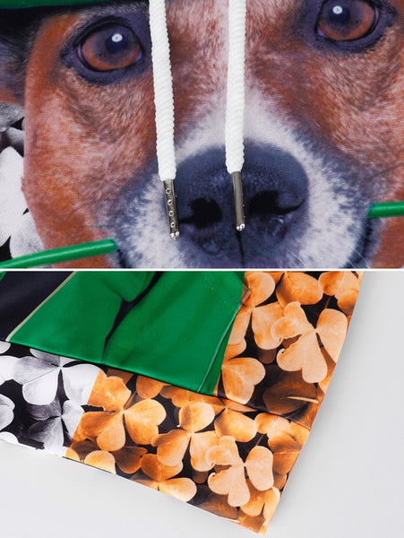 3D Clover and Dog Printed Pullover Hoodie
