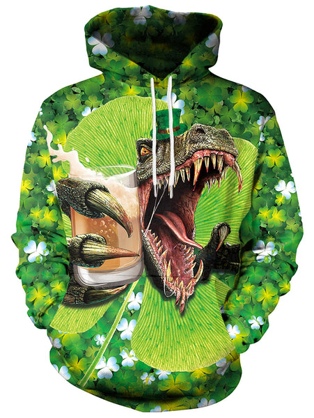 3D Clover Dinosaur Printed Pullover Hoodie