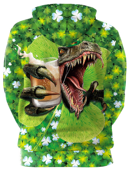 3D Clover Dinosaur Printed Pullover Hoodie
