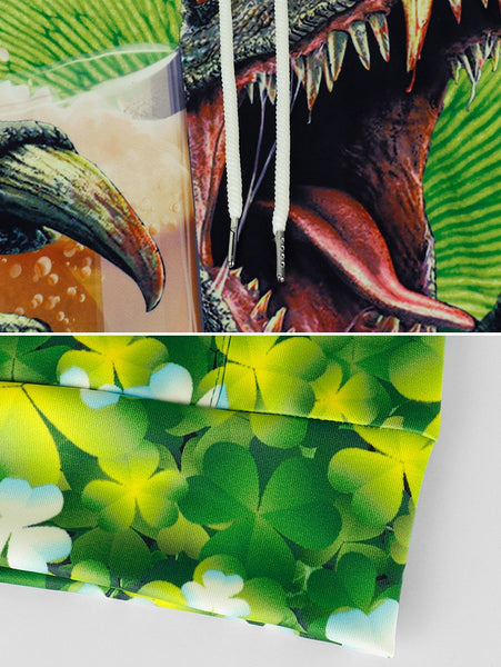 3D Clover Dinosaur Printed Pullover Hoodie