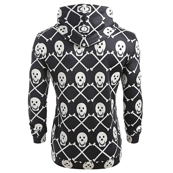 Skulls Print Pouch Pocket Hoodie