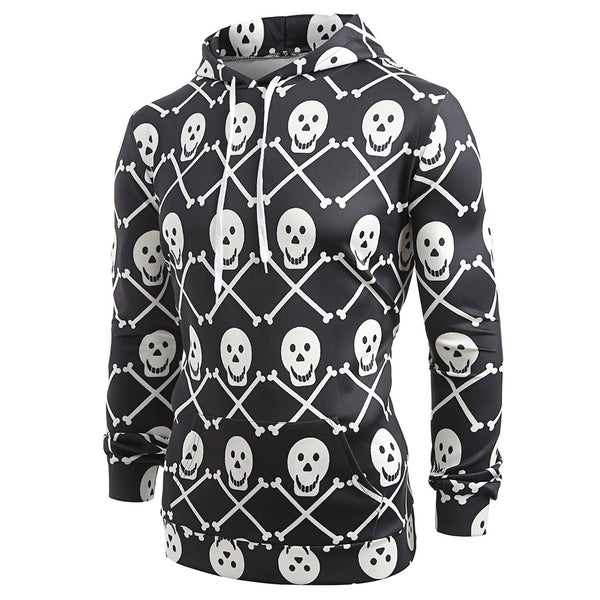 Skulls Print Pouch Pocket Hoodie