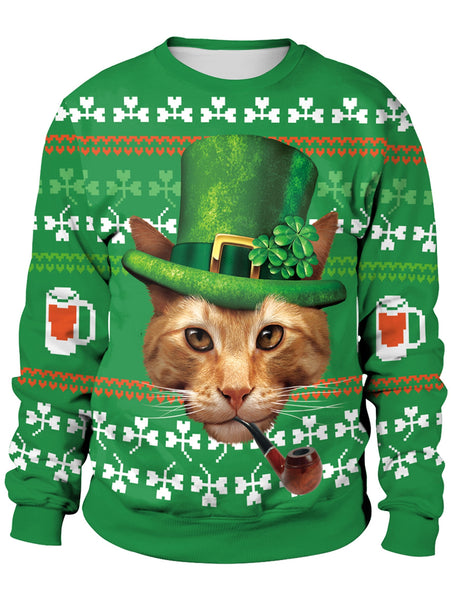 3D Cat Printed Pullover Sweatshirt