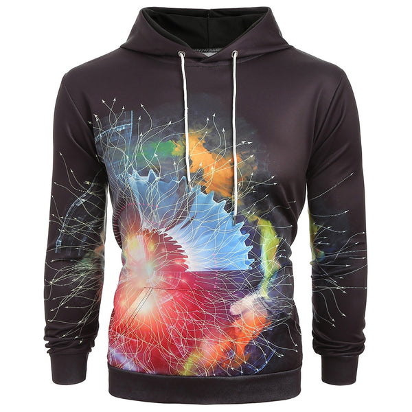 Colorful Printed Pouch Pocket Pullover Hoodie