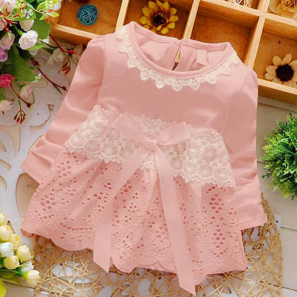 Baby Newborn Girl Floral Tutu Fashion Bow Long Sleeve Princess Party Dress