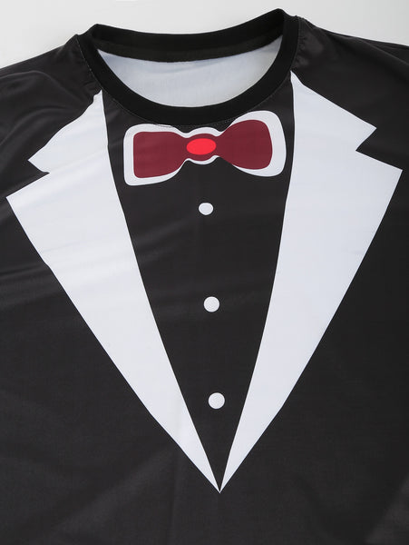 Short Sleeves Faux Collar Print Casual T-shirt